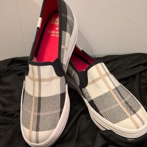 Kate Spade/Keds Black and White Plaid Slip-Ons